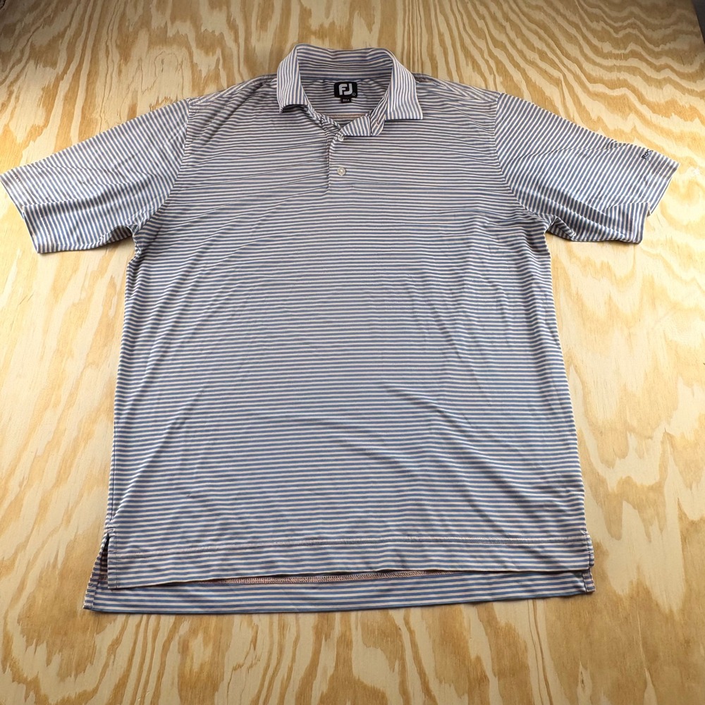 FootJoy Mens Large Blue White Striped Golf Polo Shirt Rock Ridge Logo FJ L
